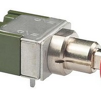 Pushbutton Switches SPDT ON-(ON) 6A .315 RED CAP RA PC TERM