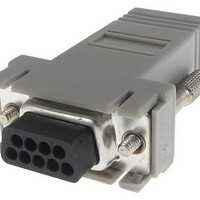connector, adapter, 9 pin cont d-sub to 6 cont rj12 mod jack, 1-piece gray hood