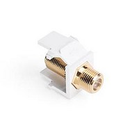 LEVITON QUICKPORT SNAP-IN F CONNECTOR MODULES, BASE COLOR: WHITE, PLATING: GOLD, FEATURES: COMPATIBLE WITH ALL QUICKPORT WALL PLATES, F CONNECTOR INSERTS ARE F-81 TYPE, AND WILL ACCEPT A MALE F CONNECTOR ON BOTH SIDES