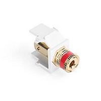 LEVITON QUICKPORT SNAP-IN BINDING POSTS, BASE COLOR: WHITE, COLOR: RED, FEATURES: COMPATIBLE WITH ALL QUICKPORT WALL PLATES, SUITABLE FOR BARE SPEAKER WIRE CONNECTION, OR INSERTION OF STANDARD BANANA PLUGS, COLOR CODED FOR EASY